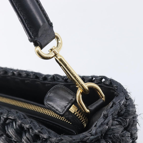 Dolce & Gabbana Shoulder Bag Raffia Navy Gold Tone Auth BA16600A
