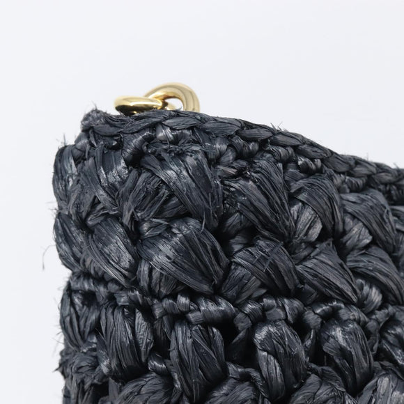 Dolce & Gabbana Shoulder Bag Raffia Navy Gold Tone Auth BA16600A