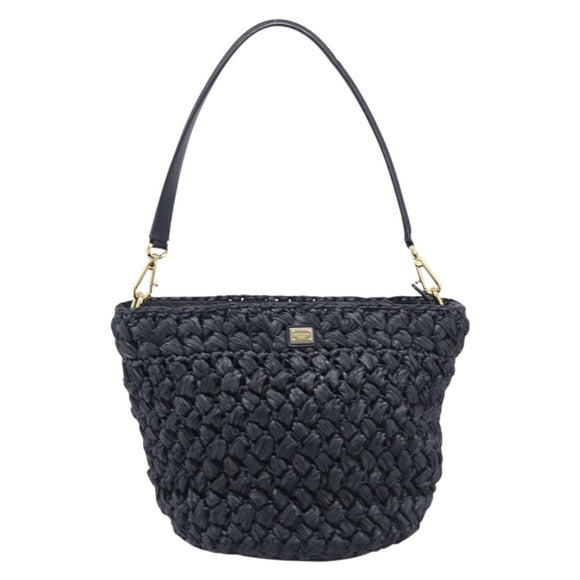 Dolce & Gabbana Shoulder Bag Raffia Navy Gold Tone Auth BA16600A