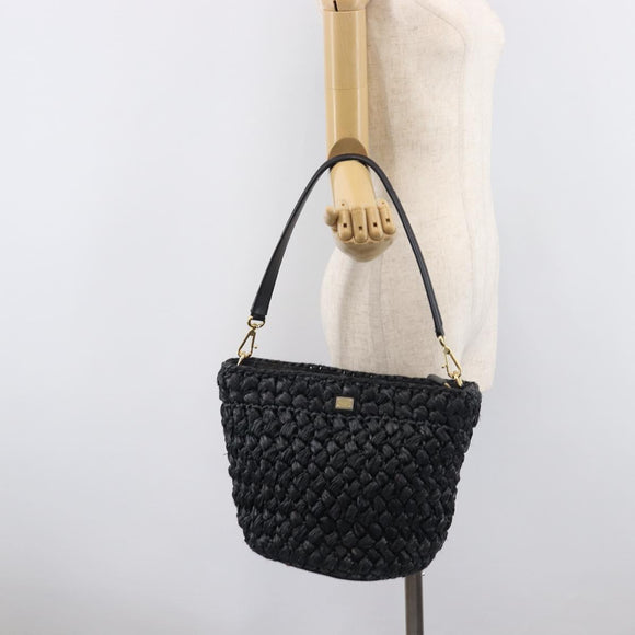Dolce & Gabbana Shoulder Bag Raffia Navy Gold Tone Auth BA16600A