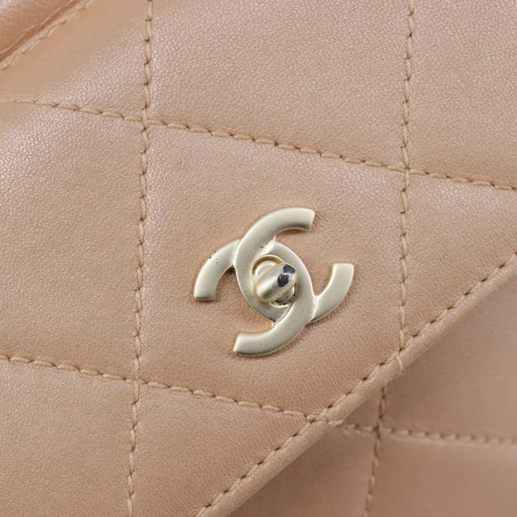 CHANEL Matelasse Hand Bag Leather Beige Gold Tone CC Auth BA16602V