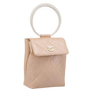 CHANEL Matelasse Hand Bag Leather Beige Gold Tone CC Auth BA16602V-1