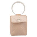 CHANEL Matelasse Hand Bag Leather Beige Gold Tone CC Auth BA16602V-2