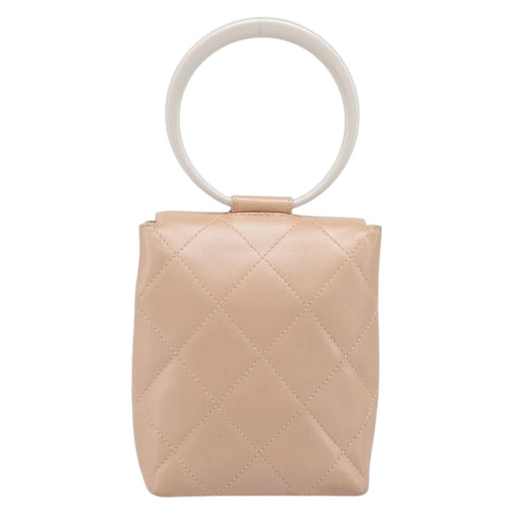 CHANEL Matelasse Hand Bag Leather Beige Gold Tone CC Auth BA16602V