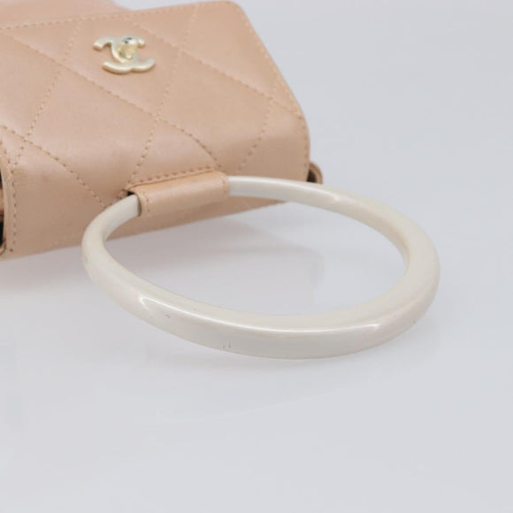 CHANEL Matelasse Hand Bag Leather Beige Gold Tone CC Auth BA16602V
