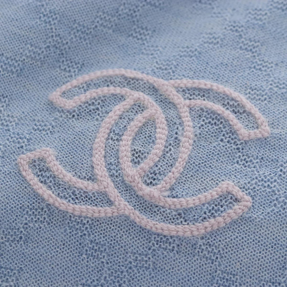CHANEL Scarf Cashmere Light Blue Pink CC Auth BA16604V