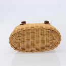 Salvatore Ferragamo Gancini Hand Bag Straw Beige Gold Tone Auth BA16605-5
