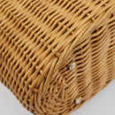 Salvatore Ferragamo Gancini Hand Bag Straw Beige Gold Tone Auth BA16605-17