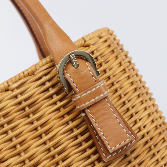 Salvatore Ferragamo Gancini Hand Bag Straw Beige Gold Tone Auth BA16605