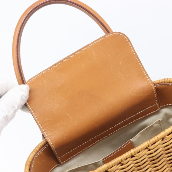 Salvatore Ferragamo Gancini Hand Bag Straw Beige Gold Tone Auth BA16605