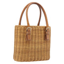 Salvatore Ferragamo Gancini Hand Bag Straw Beige Gold Tone Auth BA16605-1