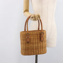 Salvatore Ferragamo Gancini Hand Bag Straw Beige Gold Tone Auth BA16605-25