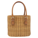 Salvatore Ferragamo Gancini Hand Bag Straw Beige Gold Tone Auth BA16605-2