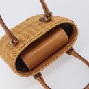 Salvatore Ferragamo Gancini Hand Bag Straw Beige Gold Tone Auth BA16605-6