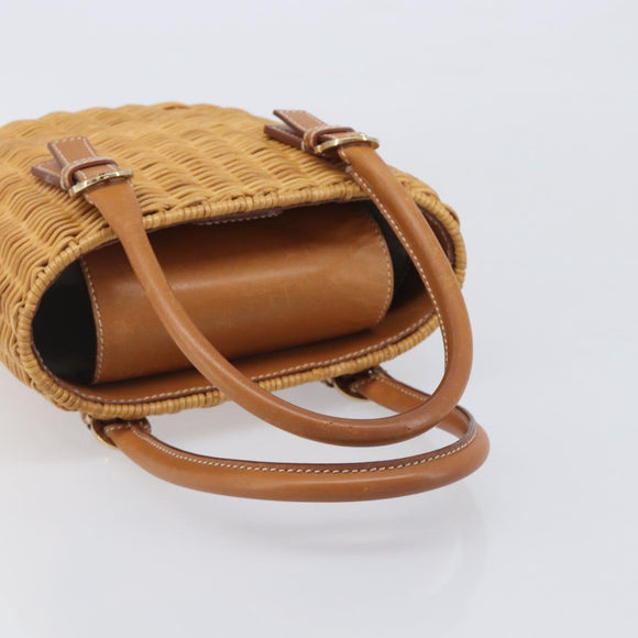 Salvatore Ferragamo Gancini Hand Bag Straw Beige Gold Tone Auth BA16605