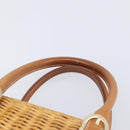 Salvatore Ferragamo Gancini Hand Bag Straw Beige Gold Tone Auth BA16605-14