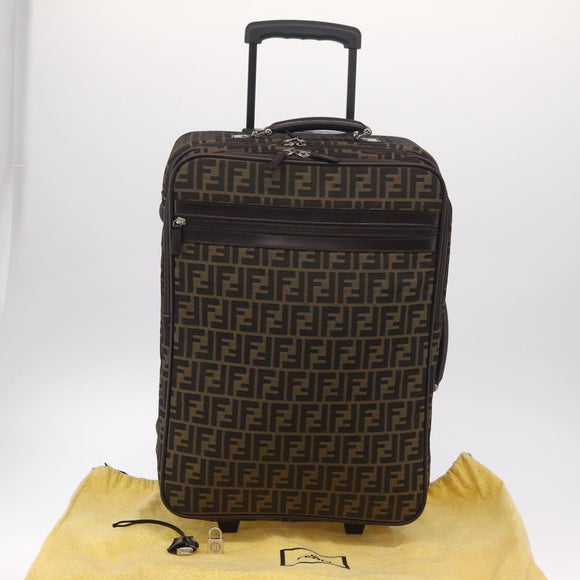 FENDI Zucca Canvas Suitcase Black Silver Auth BA16609V
