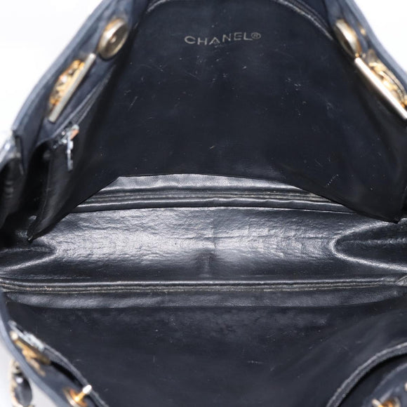 CHANEL Matelasse Chain Shoulder Bag Leather Black Gold Tone CC Auth BA16610