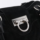 Salvatore Ferragamo Gancini Tote Bag Suede Black Silver Auth BA16622V-14