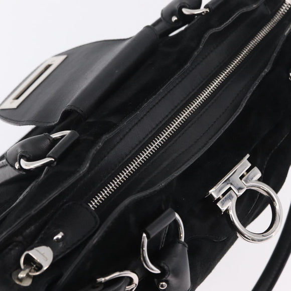 Salvatore Ferragamo Gancini Tote Bag Suede Black Silver Auth BA16622V