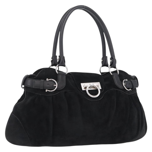 Salvatore Ferragamo Gancini Tote Bag Suede Black Silver Auth BA16622V