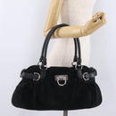 Salvatore Ferragamo Gancini Tote Bag Suede Black Silver Auth BA16622V-27