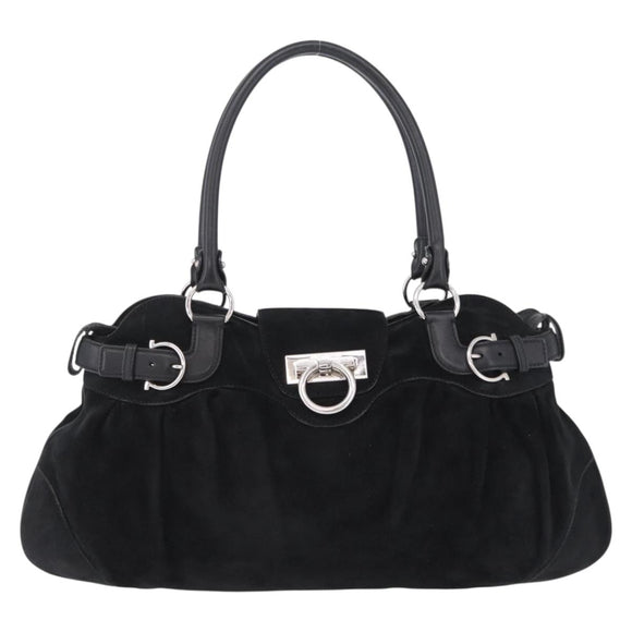 Salvatore Ferragamo Gancini Tote Bag Suede Black Silver Auth BA16622V