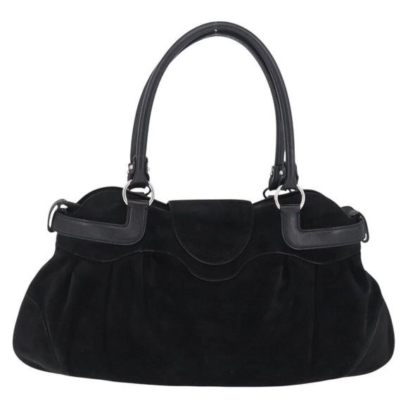 Salvatore Ferragamo Gancini Tote Bag Suede Black Silver Auth BA16622V