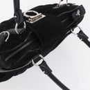 Salvatore Ferragamo Gancini Tote Bag Suede Black Silver Auth BA16622V-6