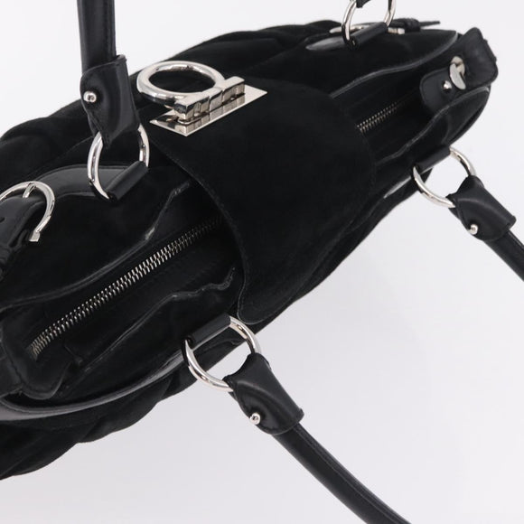 Salvatore Ferragamo Gancini Tote Bag Suede Black Silver Auth BA16622V