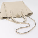 Valentino Rock Studs Tote Bag Leather 2way White Gold Tone Auth BA16624A-11
