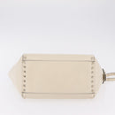 Valentino Rock Studs Tote Bag Leather 2way White Gold Tone Auth BA16624A-13