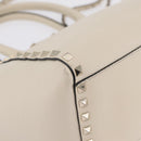 Valentino Rock Studs Tote Bag Leather 2way White Gold Tone Auth BA16624A-14