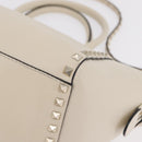 Valentino Rock Studs Tote Bag Leather 2way White Gold Tone Auth BA16624A-15