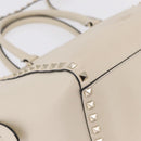 Valentino Rock Studs Tote Bag Leather 2way White Gold Tone Auth BA16624A-16