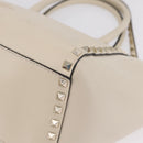 Valentino Rock Studs Tote Bag Leather 2way White Gold Tone Auth BA16624A-17