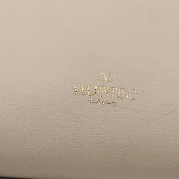 Valentino Rock Studs Tote Bag Leather 2way White Gold Tone Auth BA16624A