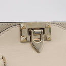 Valentino Rock Studs Tote Bag Leather 2way White Gold Tone Auth BA16624A-19