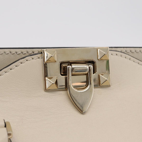 Valentino Rock Studs Tote Bag Leather 2way White Gold Tone Auth BA16624A