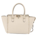 Valentino Rock Studs Tote Bag Leather 2way White Gold Tone Auth BA16624A-2