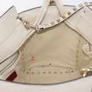 Valentino Rock Studs Tote Bag Leather 2way White Gold Tone Auth BA16624A-24
