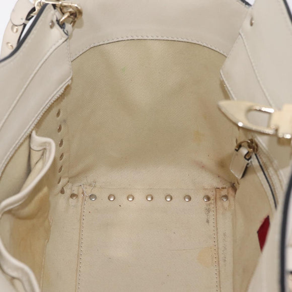 Valentino Rock Studs Tote Bag Leather 2way White Gold Tone Auth BA16624A