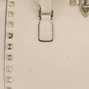 Valentino Rock Studs Tote Bag Leather 2way White Gold Tone Auth BA16624A-3
