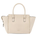 Valentino Rock Studs Tote Bag Leather 2way White Gold Tone Auth BA16624A-4