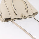 Valentino Rock Studs Tote Bag Leather 2way White Gold Tone Auth BA16624A-8