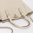 Valentino Rock Studs Tote Bag Leather 2way White Gold Tone Auth BA16624A-9
