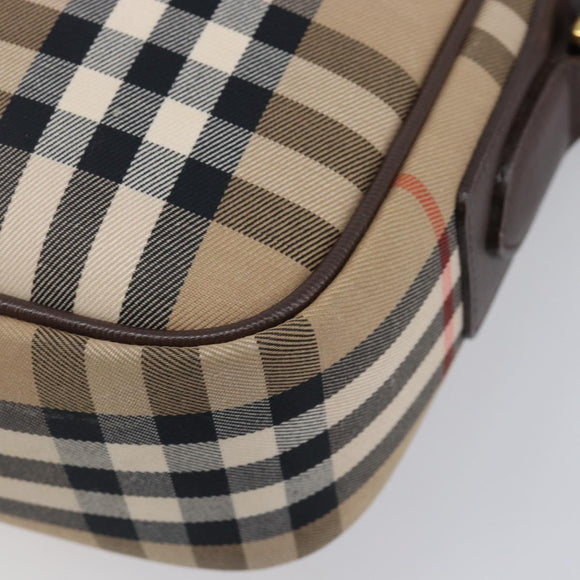 Burberrys Nova Check Shoulder Bag Canvas Beige Gold Tone Auth BA16626