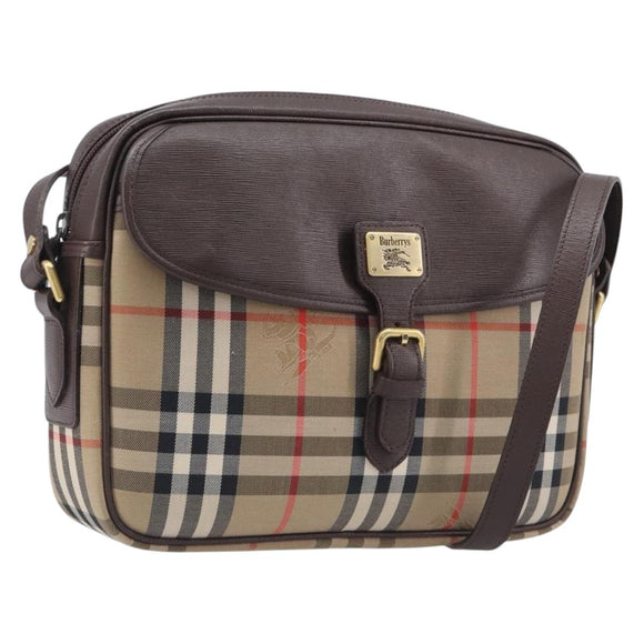 Burberrys Nova Check Shoulder Bag Canvas Beige Gold Tone Auth BA16626