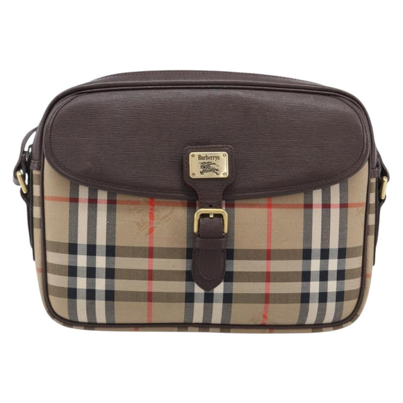Burberrys Nova Check Shoulder Bag Canvas Beige Gold Tone Auth BA16626