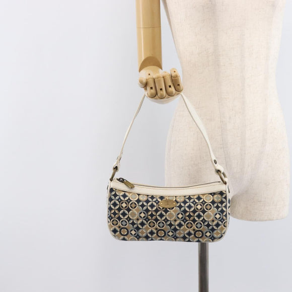 CELINE Hand Bag Canvas Navy Gold Tone Auth BA16627